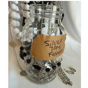 Silver Tone Jewelry Lot Layered Necklaces, Bracelets, Earrings Boho Glam Bundle